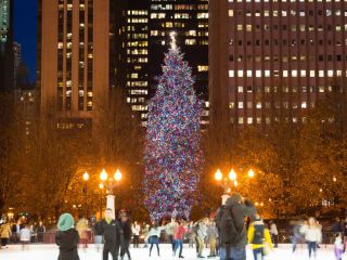 A Large Christmas Tree In A City