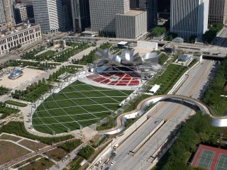 aerial view of Mill park in Chicago